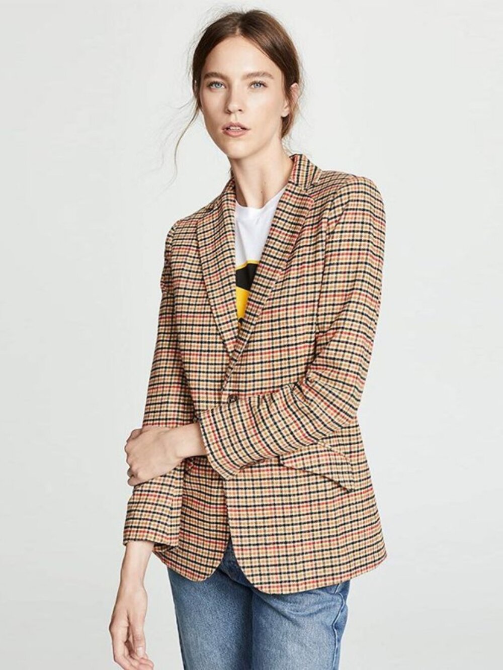 Anthropologie Current Elliott Plaid Blazer Jacket Coat Cotton Preppy Academia 0